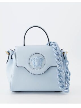 Versace Powder Blue Leather Top-Handle Shoulder Bag with Chain Strap